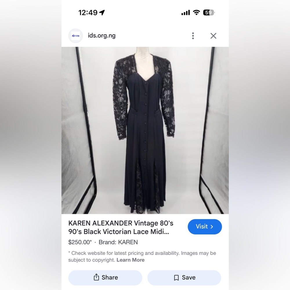 Vintage 80s Karen Alexander black lace Victorian dress